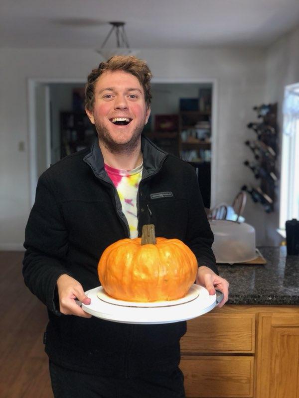 It's a pumpkin-shaped black forest cake.